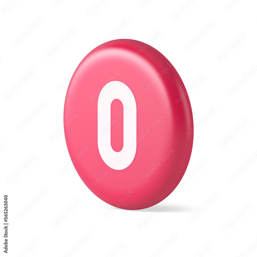 Poster zero character number button digital sign for math counting cyberspace communication 3d realistic ic