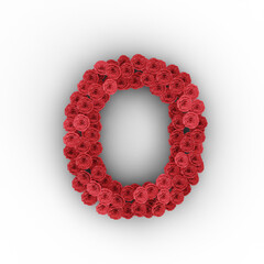3D render of alphabet text made of red roses isolated on transparent background