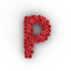3D render of alphabet text made of red roses isolated on transparent background