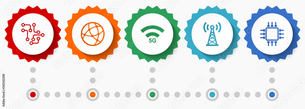 Poster technology and computer vector icons, electronics flat design web badges collection, business infogr
