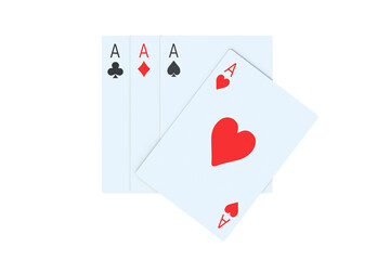Playing cards aces isolated on white background. 3d render