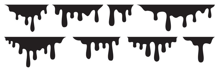 Paint drips. Dripping icons set. Current black paint. Current drops. Vector illustration