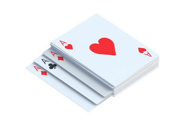 Stack of playing cards aces isolated on white background. 3d render