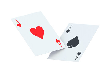 Falling playing cards aces isolated on white background. 3d render