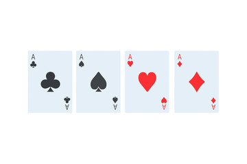 Set of playing cards aces isolated on white background. Top view. 3d render