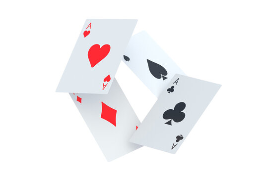 Falling playing cards isolated on white background. 3d render