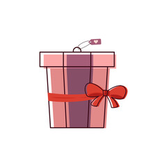 Valentines Day Gift Box with Ribbon Doodle Illustration