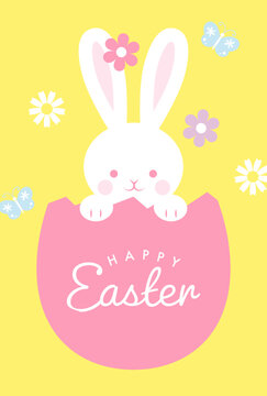 easter vector background with bunny, egg and flowers for banners, cards, flyers, social media wallpapers, etc.