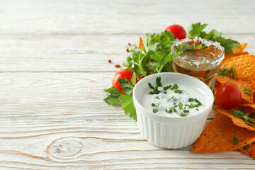 Concept of Mexico food, Tortilla and tequila, space for text