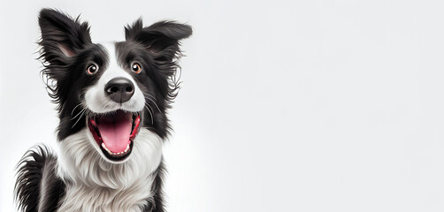 Happy running  black and white border collie dog  made with Generative AI