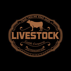 Retro Vintage illustration of Angus Beef Emblem Cattle logo label, Typography vector design stamp