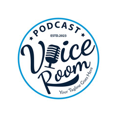 Podcast or Radio Logotype design using Microphone vector. stamp templates