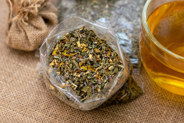 Herbal tea with homeopathic products, nature herbs in sachets