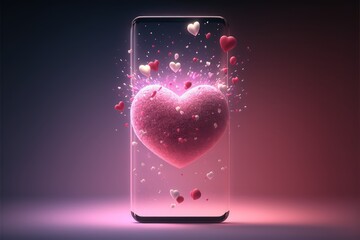 Heart coming from the phone screen, generative AI