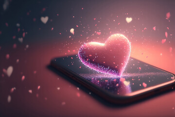 Heart floating on phone screen, generative AI