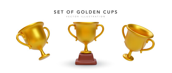 Set of 3d realistic golden cup