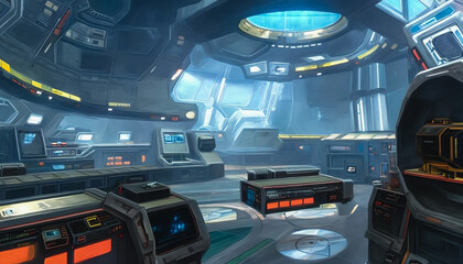 Panoramic view of the sci-fi dome interior structure in futuristic landscape. Generative AI