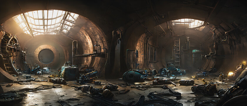 Tunels under city, Sewer system under the city. Dirty. Generative AI