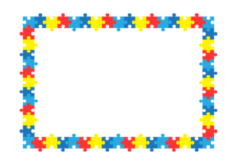 World autism awareness day. Colorful puzzles frame background. Symbol of autism. Medical flat illustration. Health care. Colorful puzzle symbol of autism