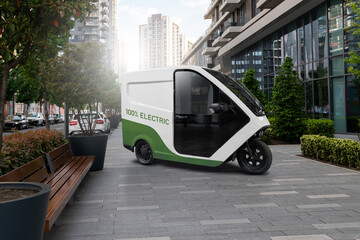 Fototapeta na wymiar Concept of delivery electric tricycle scooter