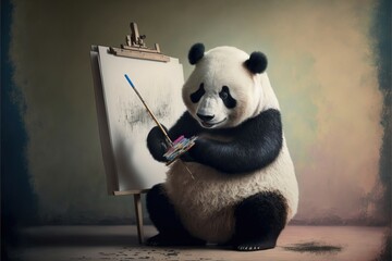 Panda Holding A Paint Brush & A Canvas | Generative AI