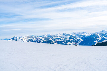 Wintry landscape in Austrian Alps in Kitzbuhel. Winter in Austria