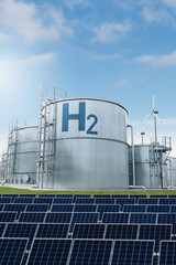 Hydrogen production from renewable energy sources. Green hydrogen concept	