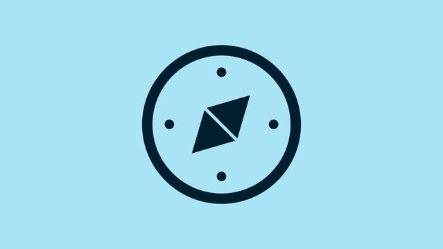 Blue Compass icon isolated on blue background. Windrose navigation symbol. Wind rose sign. 4K Video motion graphic animation