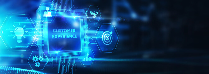 CUSTOMER EXPERIENCE inscription, social networking concept. Business, Technology, Internet and network concept. 3d illustration