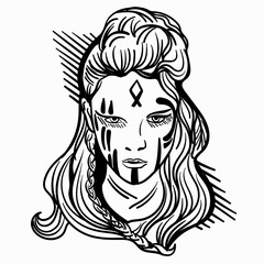 Hand-drawn vector illustration of a female Viking