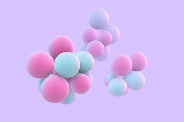 3D abstract liquid bubbles on purple background. Concept of science: floating morphing spheres, molecular elements or nanoparticles. Fluid pink and blue shapes in motion EPS 10, vector illustration. - 565275428