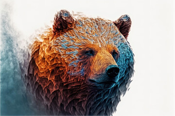 multi-medium stylized illustration of a grizzly bear with abstract and low poly elements ai generated