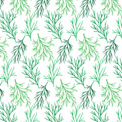 Illustration pattern with green twigs. Vector pattern. Lots of dill for printing.