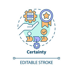 Certainty concept icon. Perform data handling steps. ICT literacy level abstract idea thin line illustration. Isolated outline drawing. Editable stroke. Arial, Myriad Pro-Bold fonts used