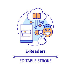 E readers concept icon. Devices for digital books. Educational application of ICT abstract idea thin line illustration. Isolated outline drawing. Editable stroke. Arial, Myriad Pro-Bold fonts used