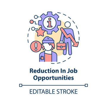 Reduction in job opportunities concept icon. ICT in business disadvantage abstract idea thin line illustration. Isolated outline drawing. Editable stroke. Arial, Myriad Pro-Bold fonts used