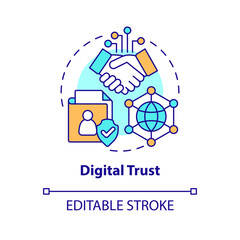 Digital trust concept icon. Data security. Information technology trend abstract idea thin line illustration. Isolated outline drawing. Editable stroke. Arial, Myriad Pro-Bold fonts used