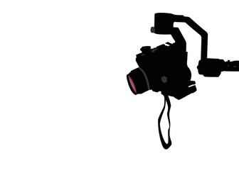Silhouette photo camera on hand tripod. Vector illustration