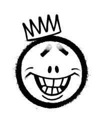 Graffiti emoticon with crown. Smiling face painted spray paint. Vector illustration