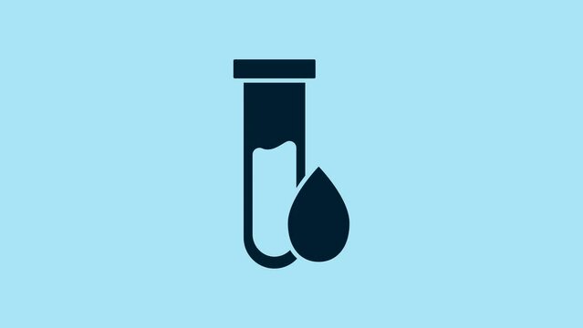 Blue Oil petrol test tube icon isolated on blue background. 4K Video motion graphic animation