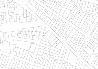 Urbanisme et territoire - plan cadastral avec limites de parcelles d'un centre ville d'une métropole