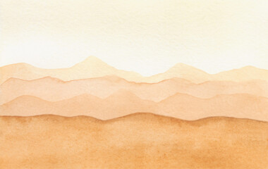 abstract, textual, yellow and brown, watercolor background with a horizon, mountains, sand, desert as an element for design with a place for text