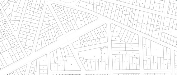 Urbanisme et territoire - plan cadastral avec limites de parcelles d'un centre ville d'une métropole