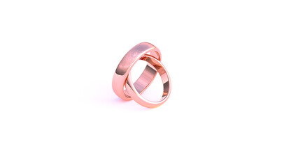 3D render - two gold wedding rings on a white isolated background