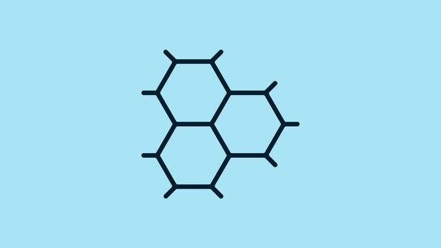 Blue Chemical formula consisting of benzene rings icon isolated on blue background. 4K Video motion graphic animation