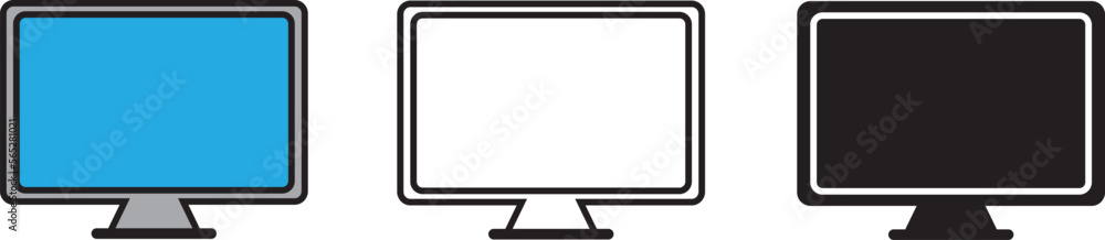 Poster computer monitor icon. line, glyph and filled outline colorful version, monitor display screen outli