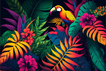 retro color rich funkadelic tropical jungle background - new quality universal colorful joyful holiday stock image illustration design