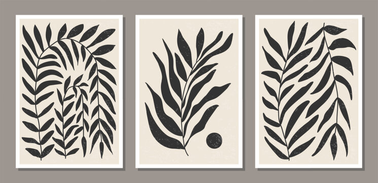 Set of minimalist botanical composition with leaves abstract collage