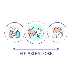 Giving emotional support loop concept icon. Change negative mental state. Psychotherapy abstract idea thin line illustration. Isolated outline drawing. Editable stroke. Arial font used