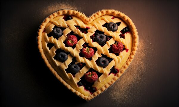 Heart shaped berrie pie delicious dessert. Generative AI.
